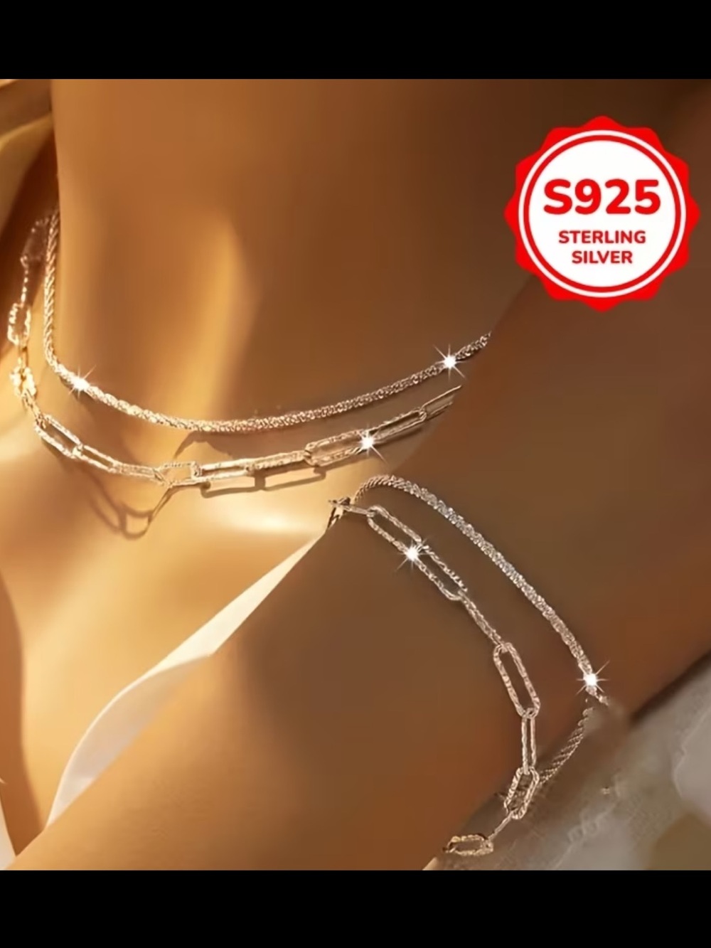 🔗 2pcs 925 Sterling Silver Plated Necklace & Bracelet